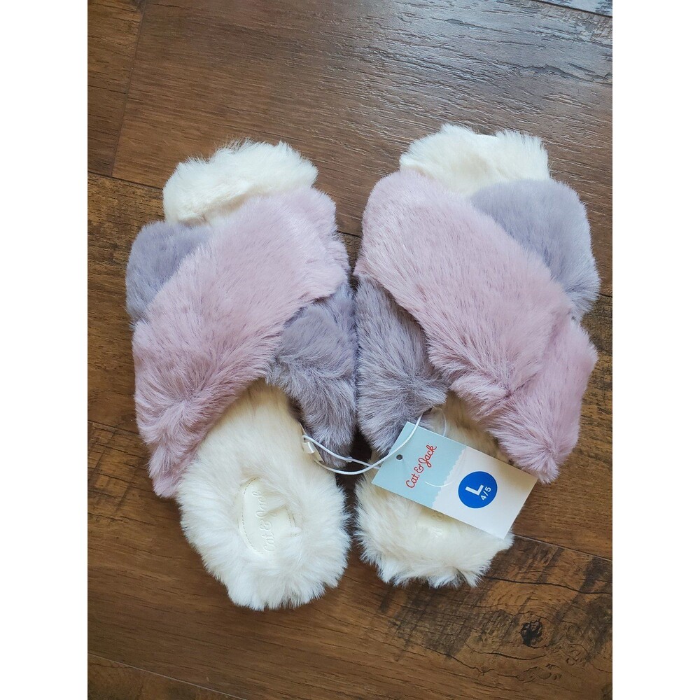 Cat & Jack Faux Fur Lavender Slippers Size Large